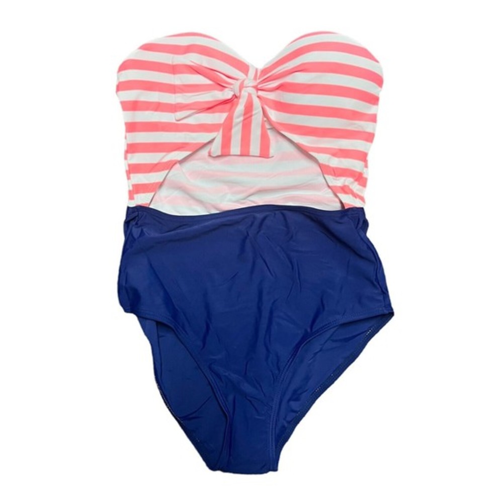 NWOT Xhiliration One Piece Cut Out Swimsuit Womens Size Medium Strapless Striped